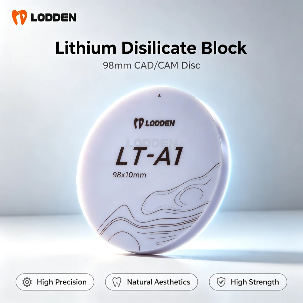 LODDEN 98mm Dental Lithium Disilicate Blocks LT/HT CAD/CAM Glass Ceramic Milling Disc High Strength for Dental Lab