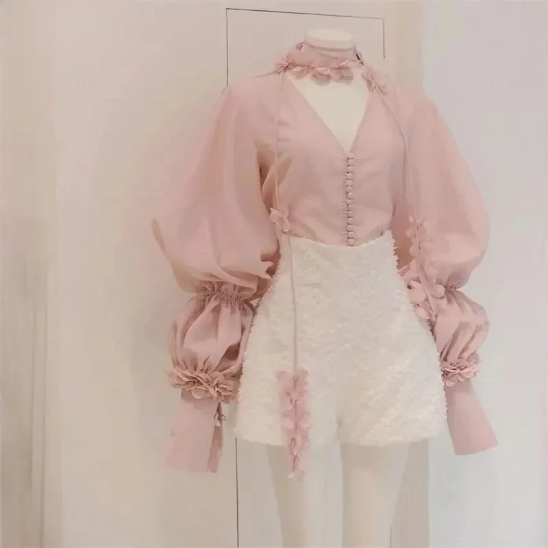

Neploe Pink Bowknot Blouses 2025 French Fragrance Style Blusas Femme Chic Sweet Gentle Solid Color Long-Sleeve Shirts Hot Sale