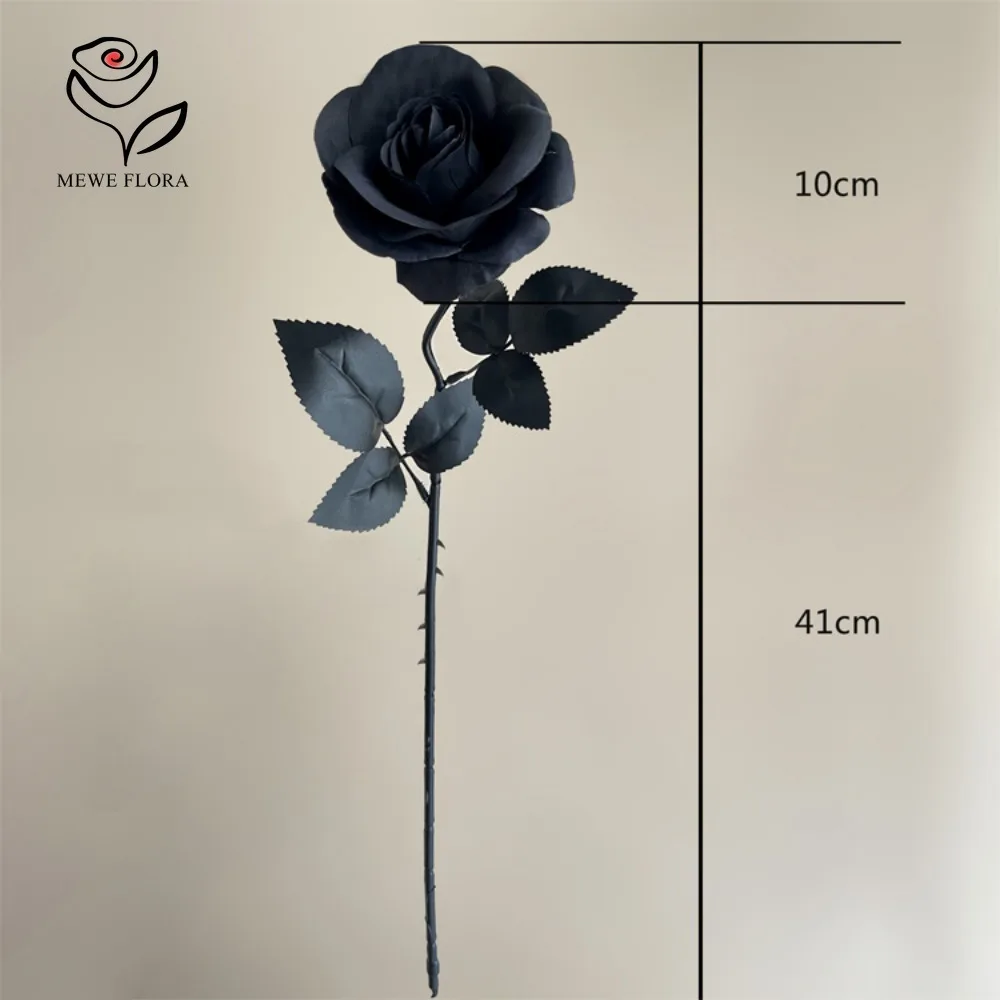 5PCS Artificial Gothic Rose Silk Flower with Long Stem Realistic Black Wine Red Roses Wedding Bridal Bouquet for Halloween Decor