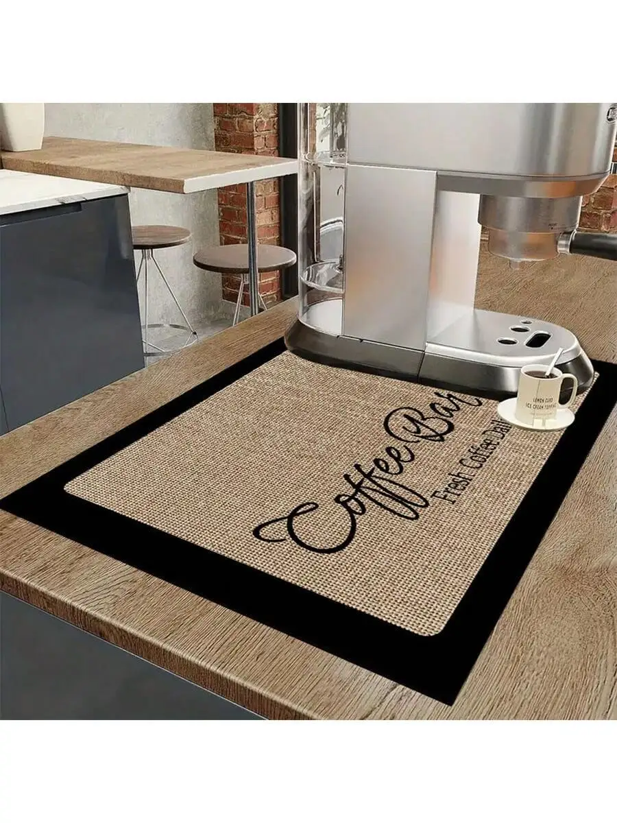 1pc Linen-Like Coffee Print Bar Mat, Drainage Mat, Coffee Maker Diatomite Drainage Mat, Soft Rubber Drainage Mat, Anti-Slip,