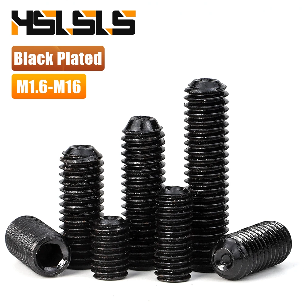 Black Carbon Steel Hexagon Socket Cup Point Set Screw M1.6 M2 M2.5 M3 M3.5 M4 M5 M6 M8 M10 M12-M16 Headless Grub Screw DIN916