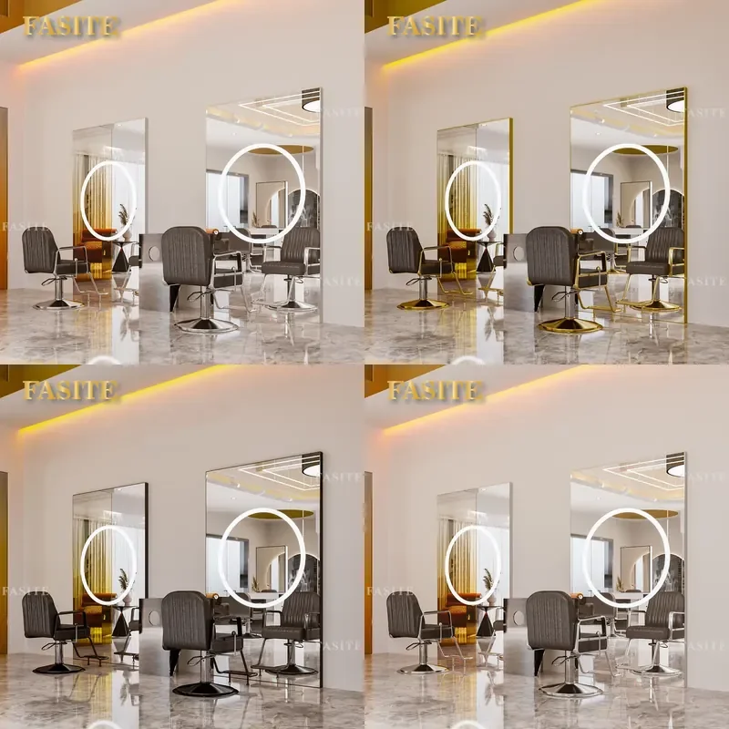 For Hair Floor Standing Mirror Table with LED Lamp Single Double Vanity Station for Perm Dye Cut Styling Professional