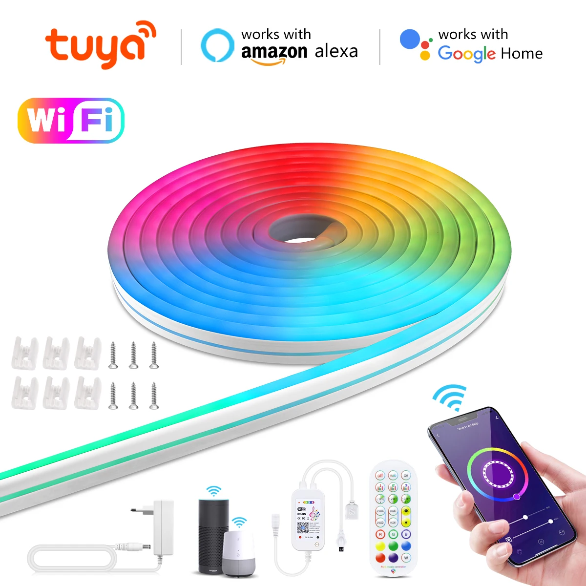 

DC12V Smart WiFi LED Neon Light Strip 1-5M Neon RGB Strip Tape Work With Tuya Smart Life Alexa Google Home Decor Lighting