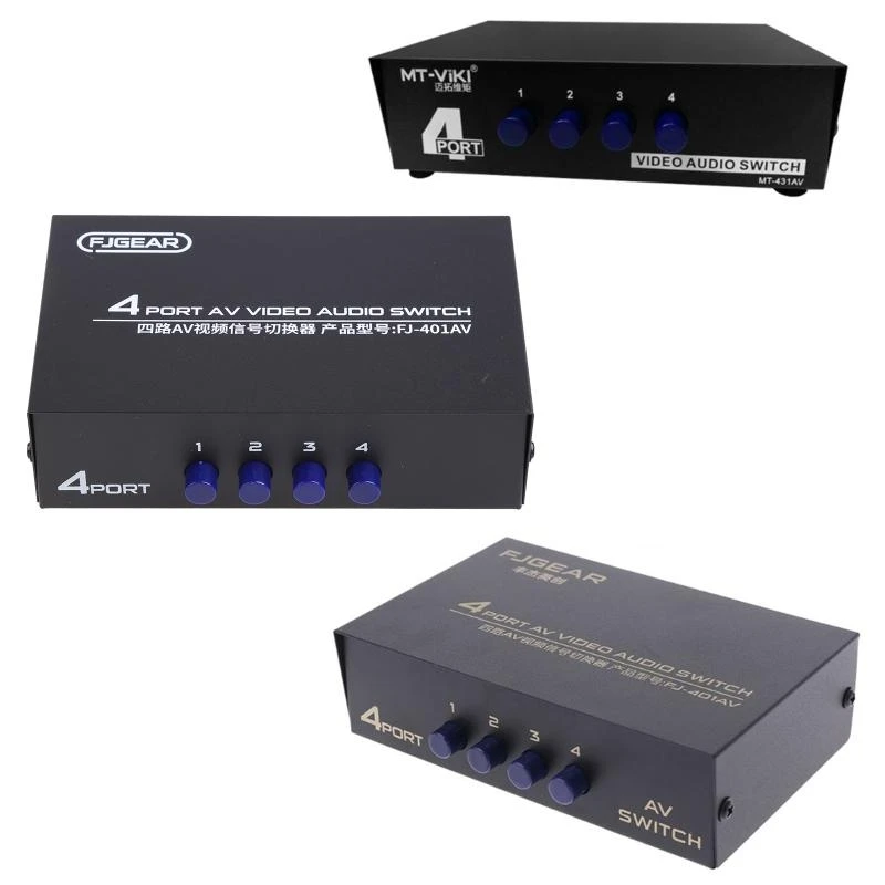 Y2GD RCA Switcher 4 in 1 Out Composite Video L/R Stereo AV Selector Box for DVD