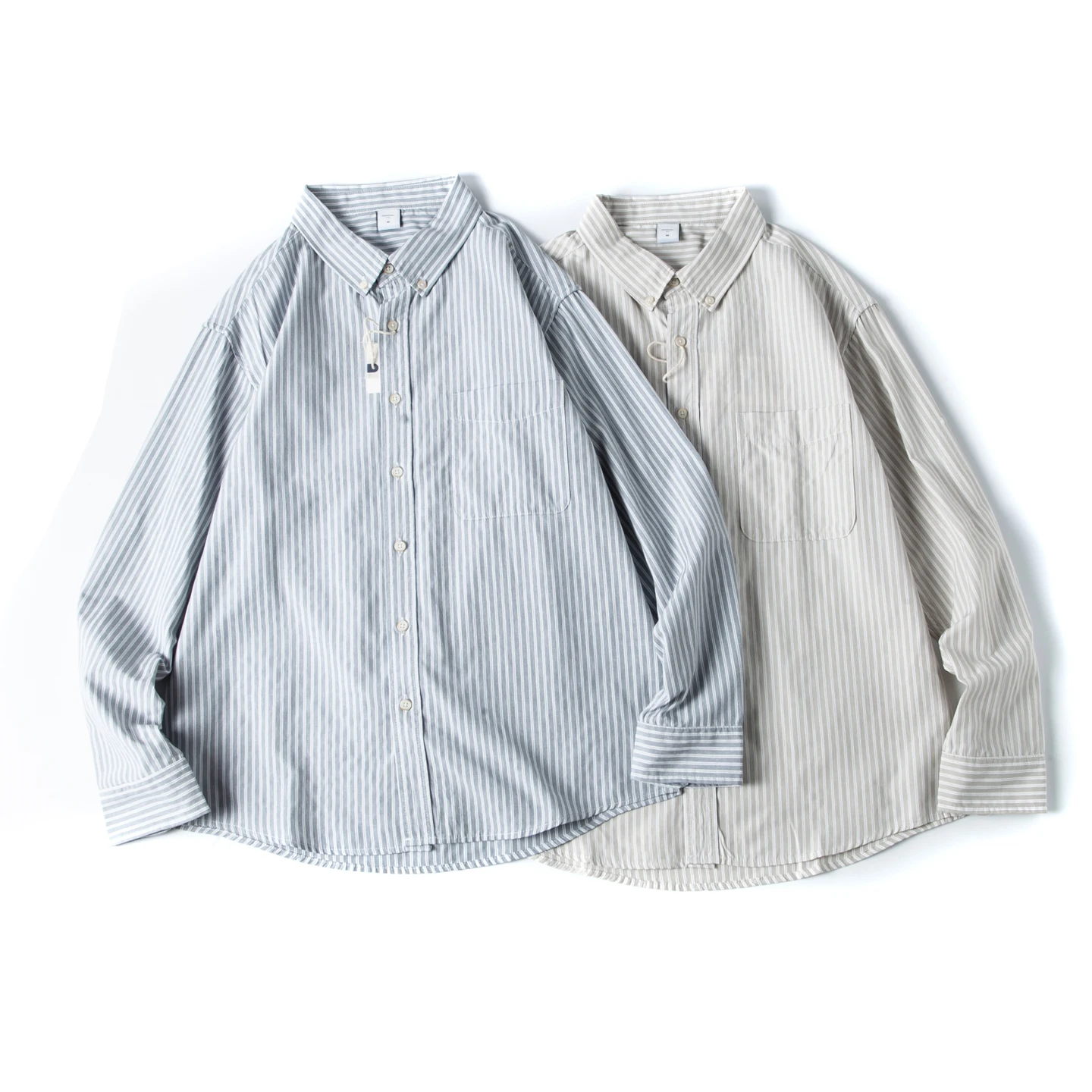 

Spring Summer Thin Japanese Sle Retro Artistic Hong Kong Sle Vertical Stripes Long Sve Casual Loose Men's irt