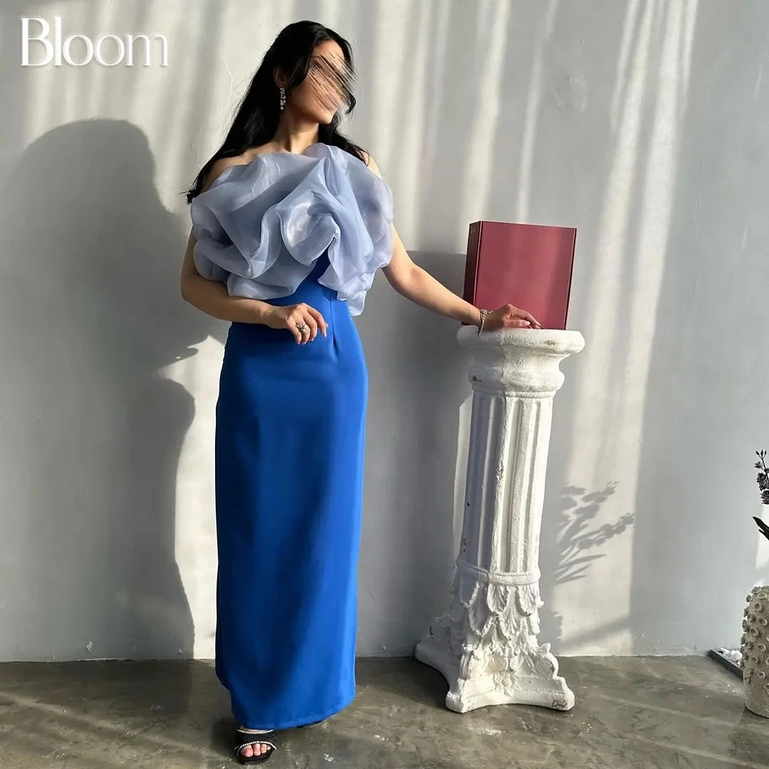 Bloom Simple Blue Evening Dresses For Prom Organza Ruffles Sleeveless Straight Formal Dress Elegant Wedding Party Dress 2024