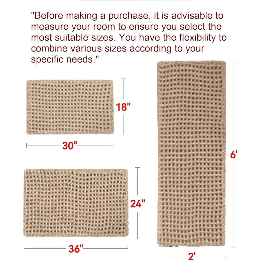 Super Absorbent Non-Slip Waffle Bath Mat Machine Washable Rubber Backed Bathroom Rugs with Tassels Soft Bathroom Decor Quick