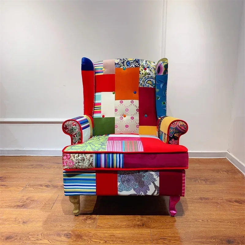 American light luxury sofa rural fabric small apartment living room tiger stool European lazy tiger chair single sofa