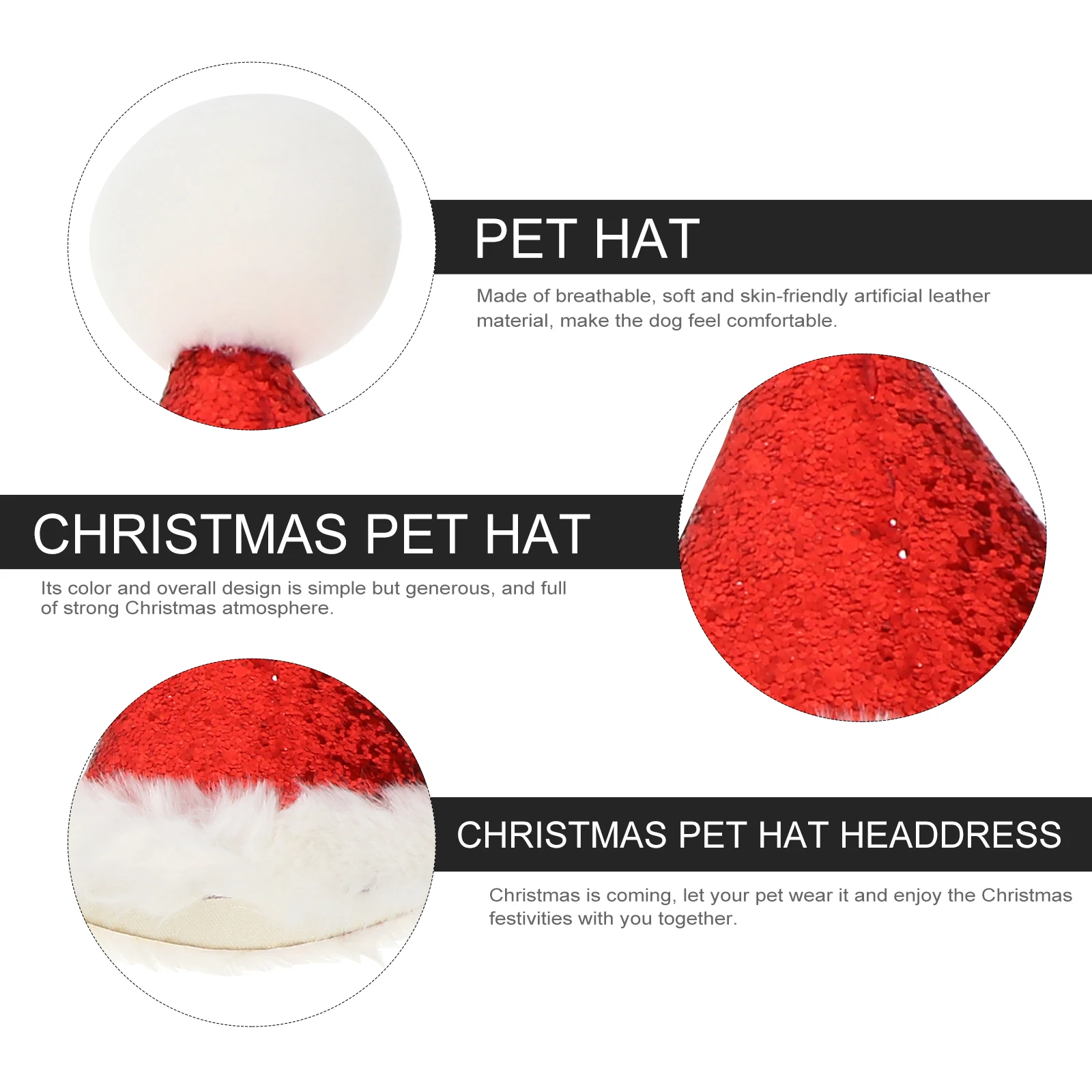 

2Pcs Christmas Pet Dog Hat Set Adjustable Artificial Soft Breathable Xmas Hat Headdress for Holiday Festival Photo Shoot