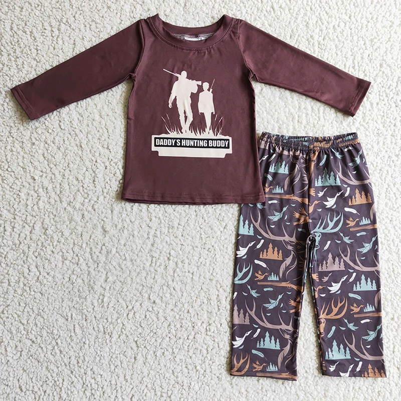 

Baby Boy Daddy's Hunting Buddy Nightwear Set Children Brown Long Sleeves Shirt Pants Sleepwear Kid Outfit Toddler Fall Pajamas