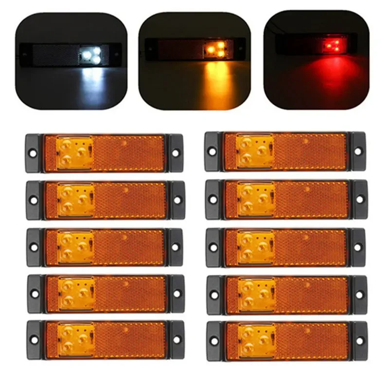 10Pcs 12V/24V Car Side Marker Light Clearance Turn Signal Reflector Stop Indicator Lamp Truck Trailer Caravan Warning Tail Light