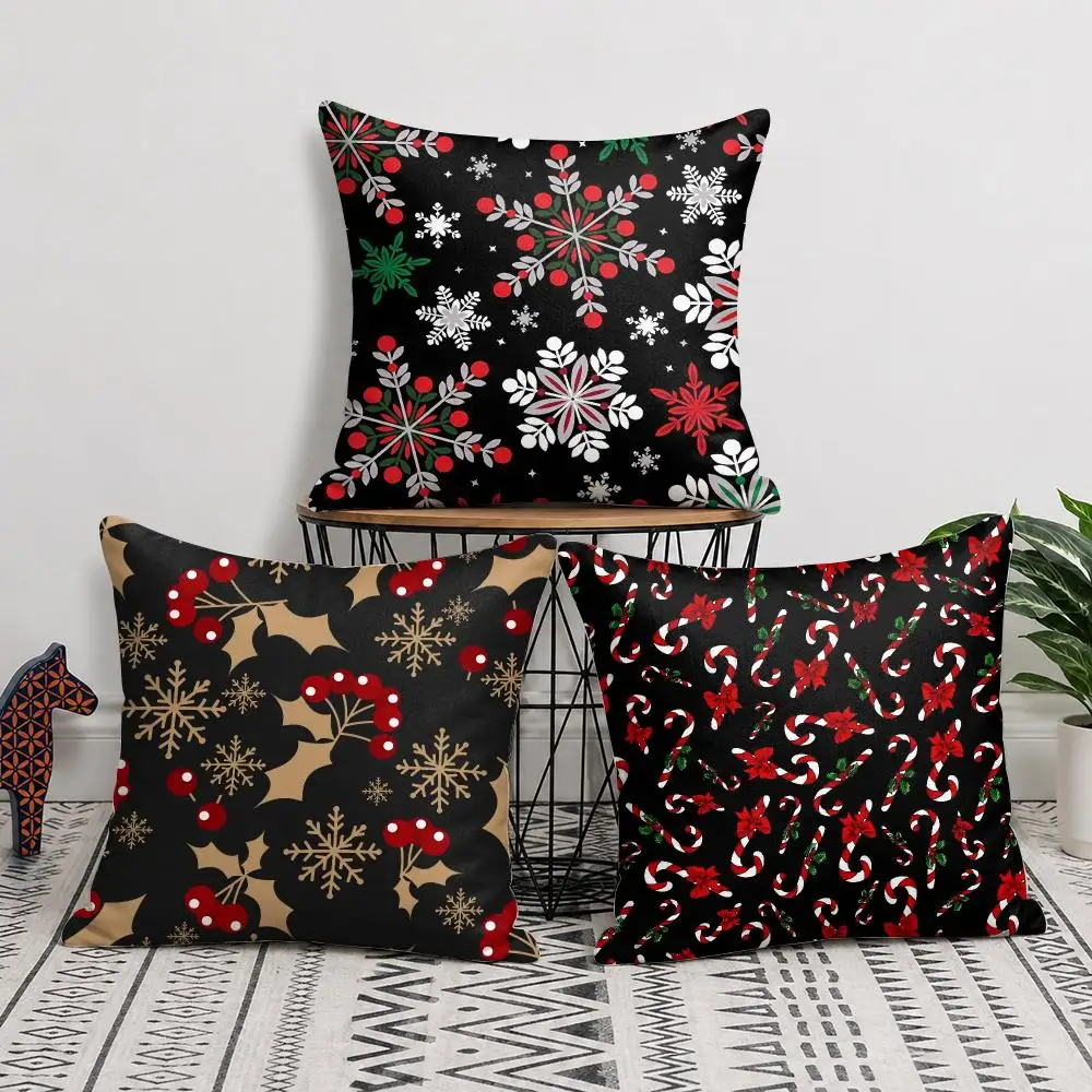 Christmas tree bells snowman Cushion Cover Short Plush Soft Double-Sided Printing Pillow Case Cozy Sofa Bedroom Home Decor Gift