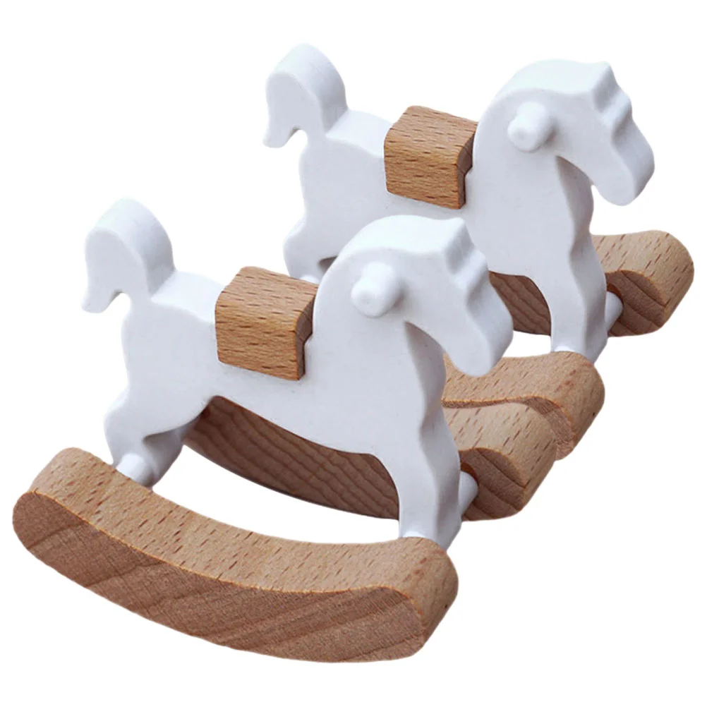 2 Pcs Small Wooden Horse Toy House Mini Chair Model Decor Pp Furniture Toddler Dollhouse Accessories