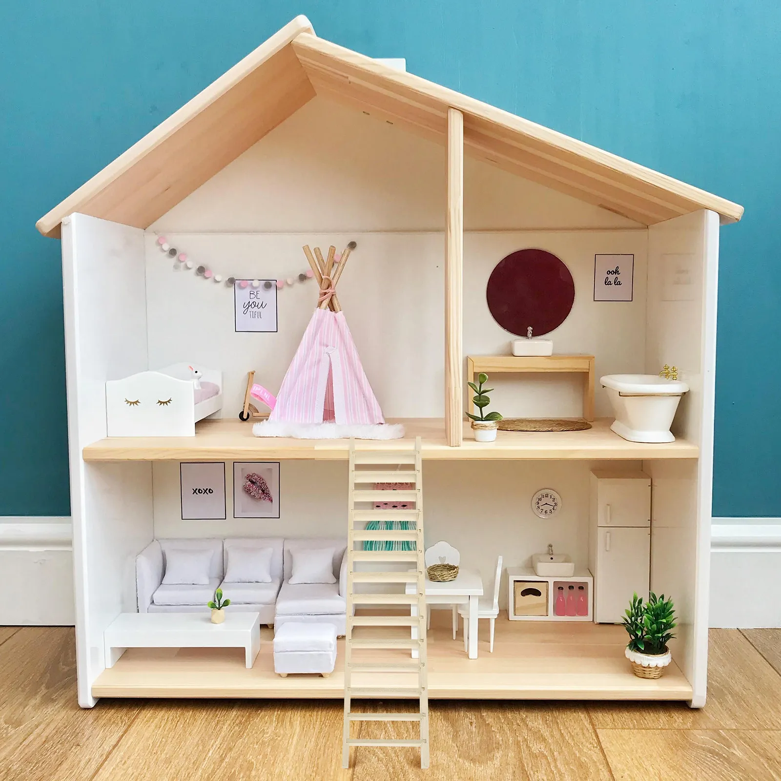 

Delicate Miniature Wood Ladder for Miniature Houses Dioramas Scene Building Crafts Decorative Step Ladder Natural Warm Tiny