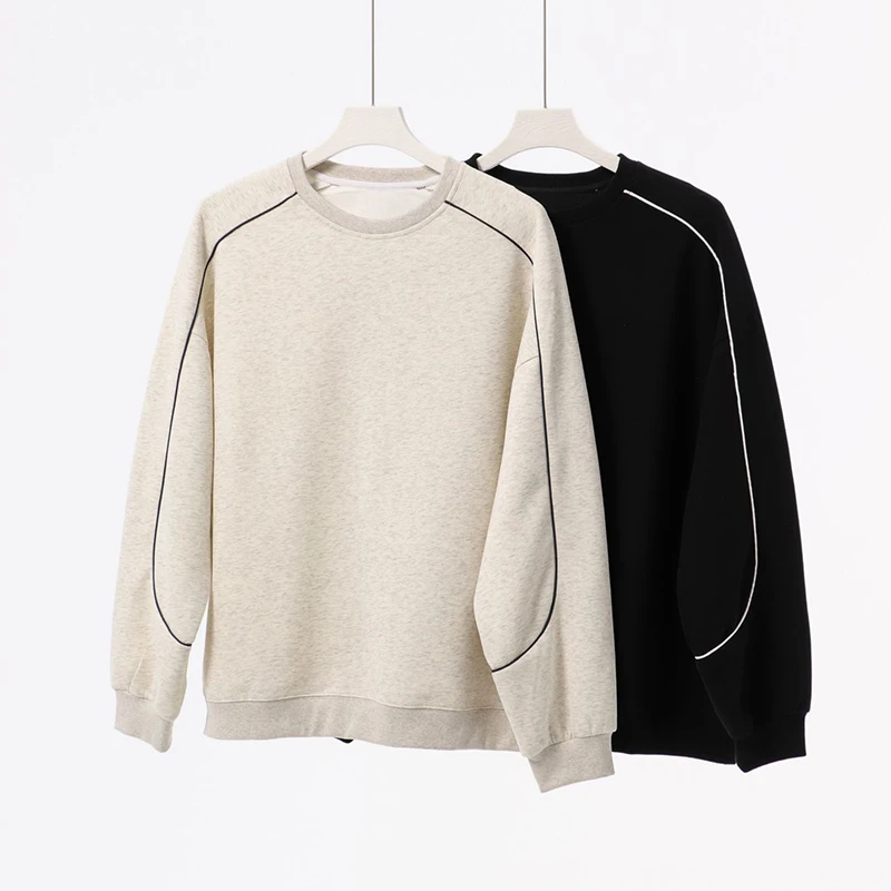 

O-Neck Ribbed Long Sleeve Pullovers Women 2025 New Korean Fashion Black Sweatshirts Jumper Oversize Sweatshirt