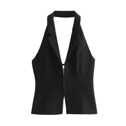 UNIZERA2024 Summer New Product Women's Fashion, Sexy, Stylish, Slim Fit, Open Back, Hanging Neck, Tank Top, Vest, and Vest Top