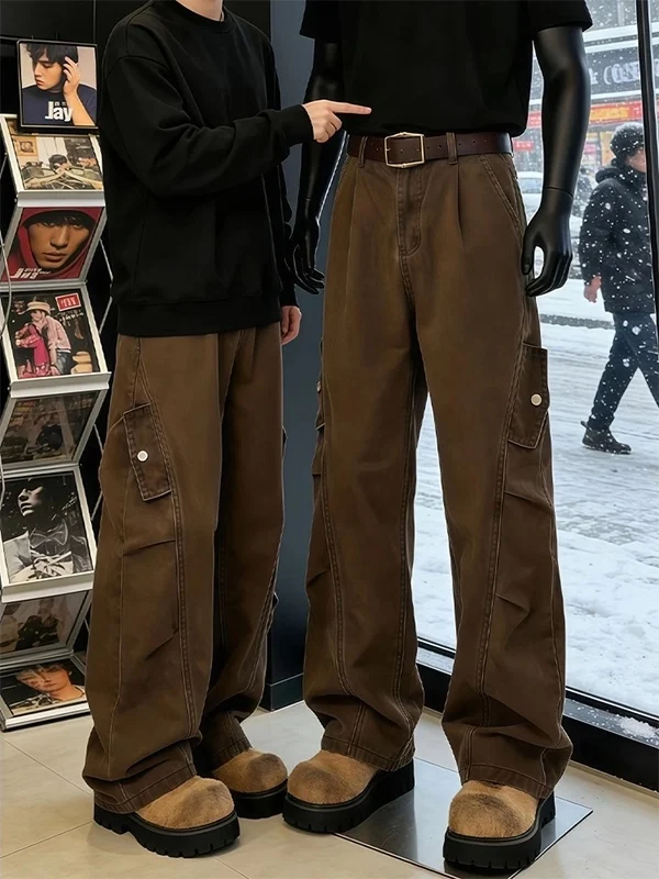 

Мужские осенне-зимние рабочие брюки из денима с флисовой подкладкой, утолщенные, с косым кроем, джинсы Cool Bend Knife, Cleanfit, для отдыха и моды