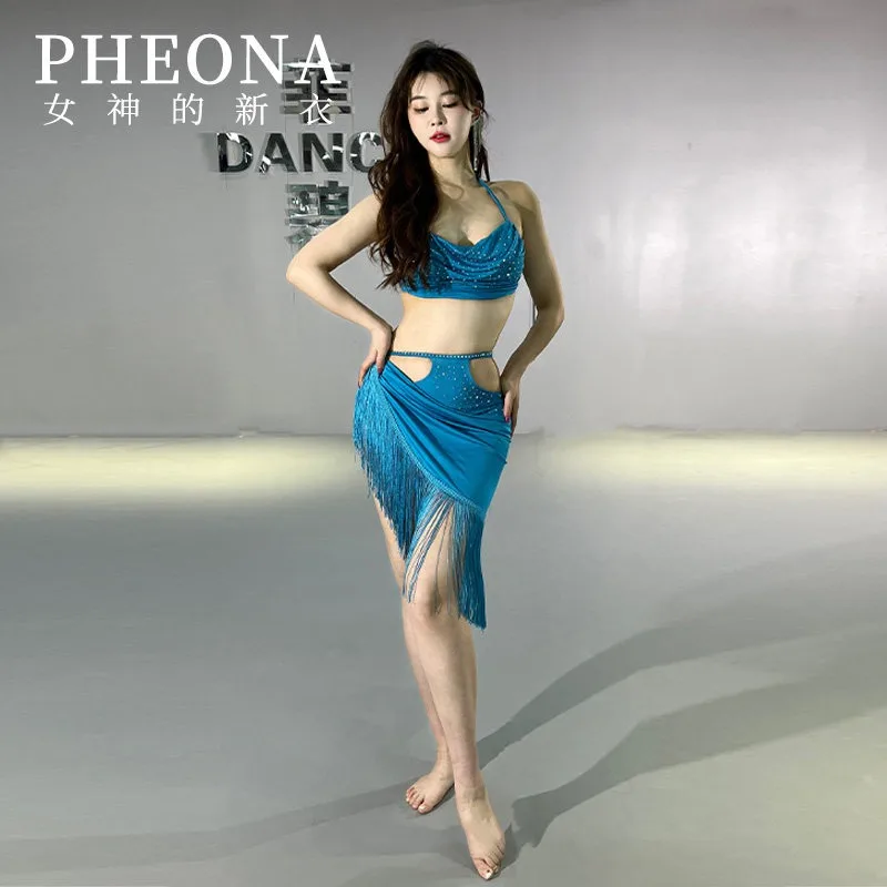 

Customized Belly Dance Practice Dress Integrated with Stylish Su Hot Diamond High End Sexy Strap Performance Dress T011