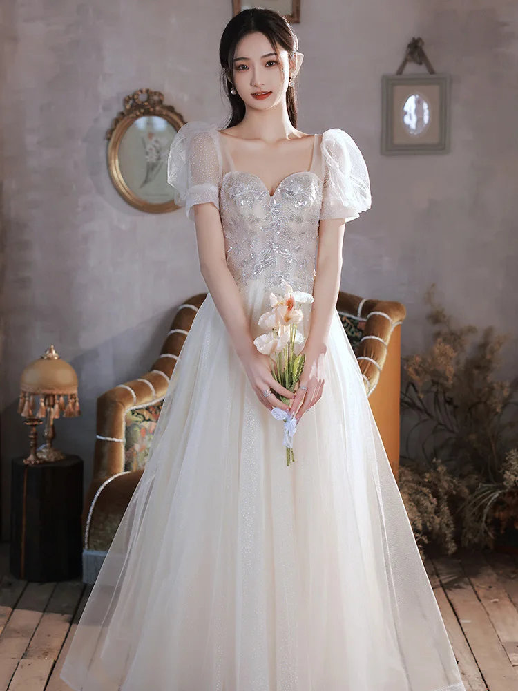 Evening Dresses New Fairy Sweetheart Collar Puff Sleeve Princess Dress Romantic Appliques A-Line Homecoming Gowns