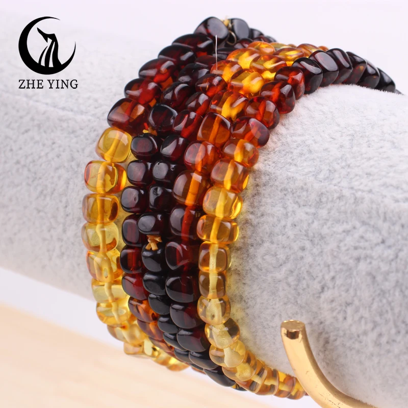 Natural Rainbow Amber Bracelets 5-7mm Gradient Cube Square Irregular Beads DIY Casual Trendy Women Men Jewekry Ambar Anklet Gift