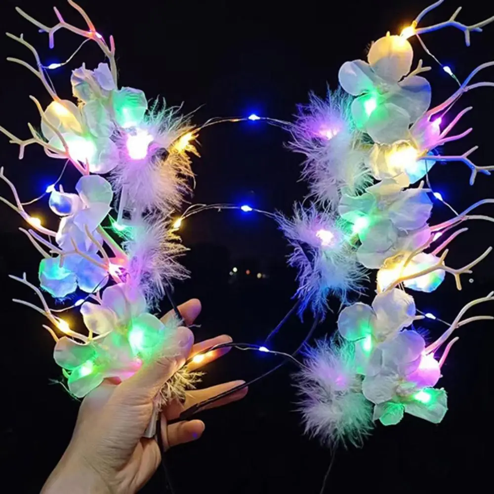 LED-verlichting LED-gloedhoofdband Plastic Kleurrijke knipperende hoofdband Lichtgevende hars Lichtgevende hertenhoorn Haarband Kindercadeau