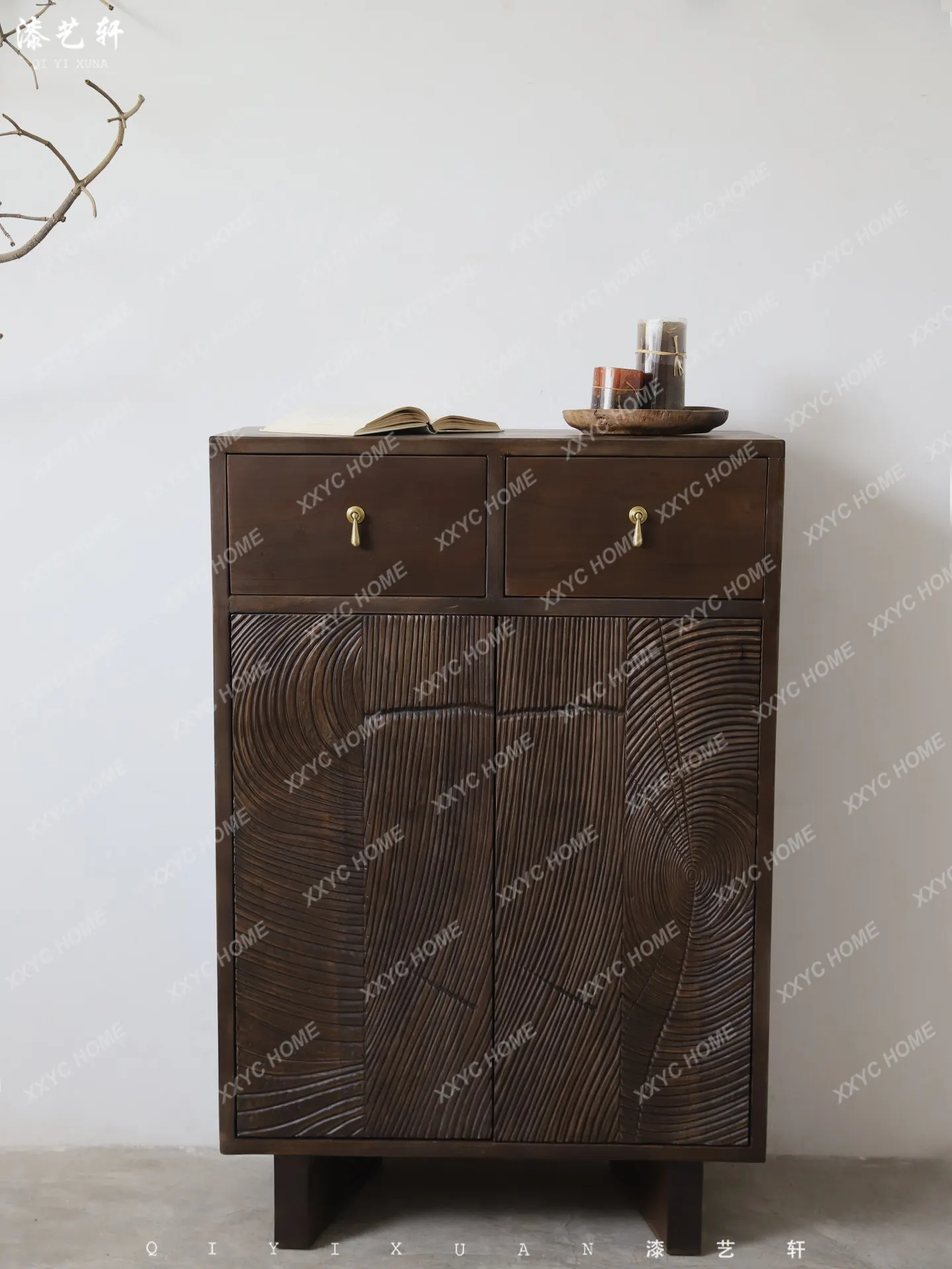 

Old wood carving flower door dining side cabinet B & B hotel small apartment low cabinet