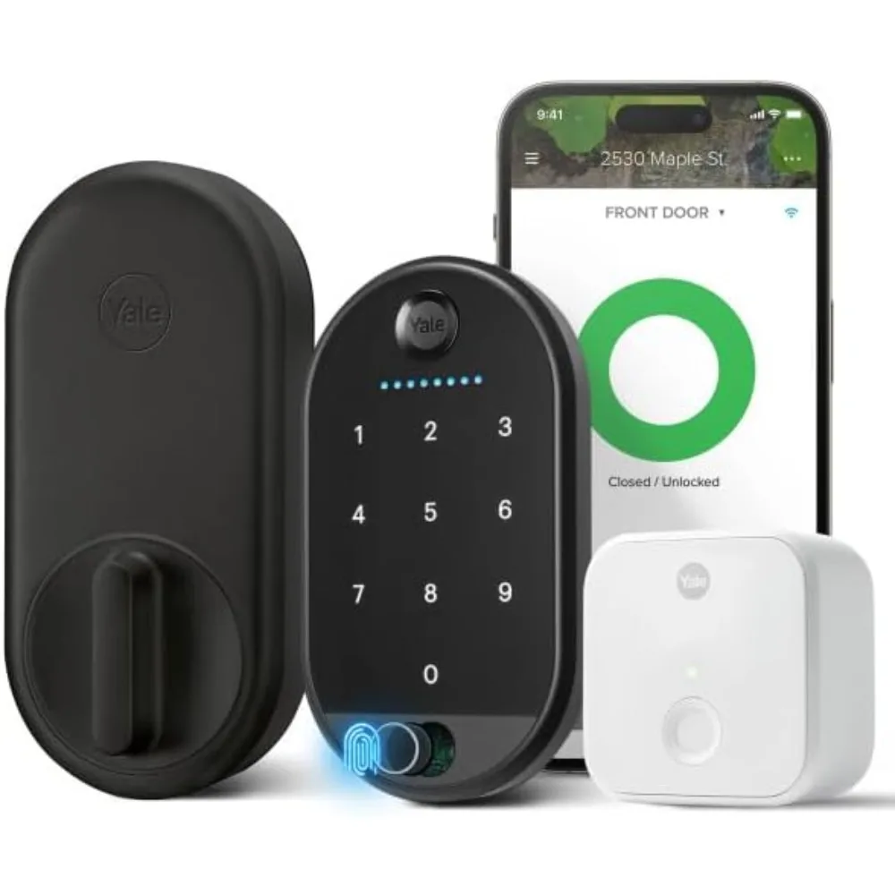 Black Suede Key-Free Smart Entry Door Lock with Wi-Fi Connected Touchscreen Keypad and Biometric Fingerprint Scanner