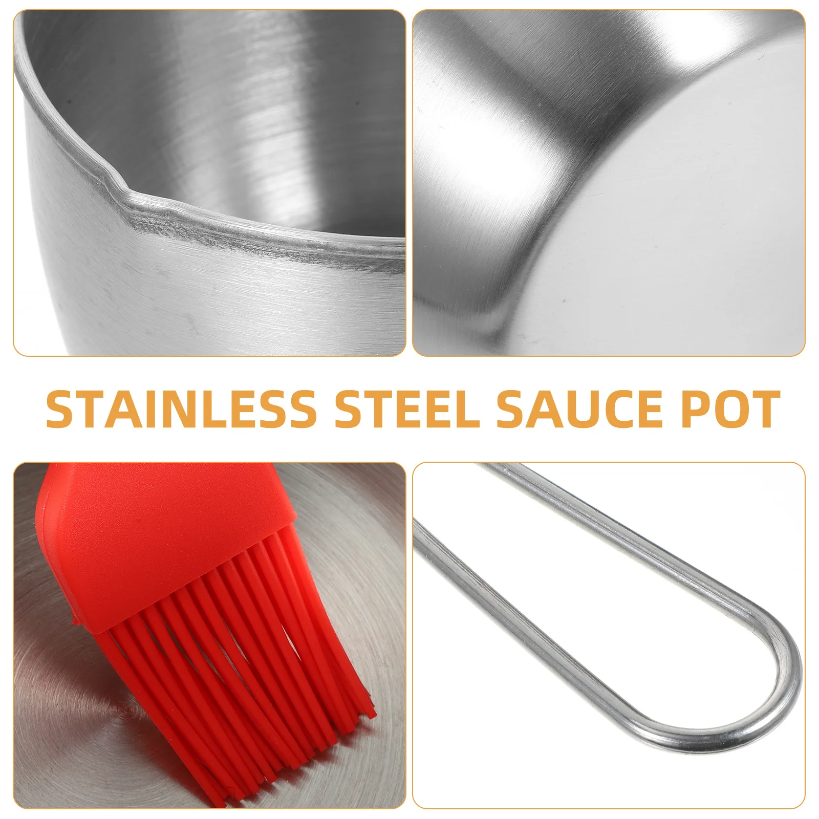 

1 Set Stainless Steel Sauce Pot With Silicone Brush Long Handle Multipurpose Stew Pot For Soup Noodle Cooking Kitchen Utensil
