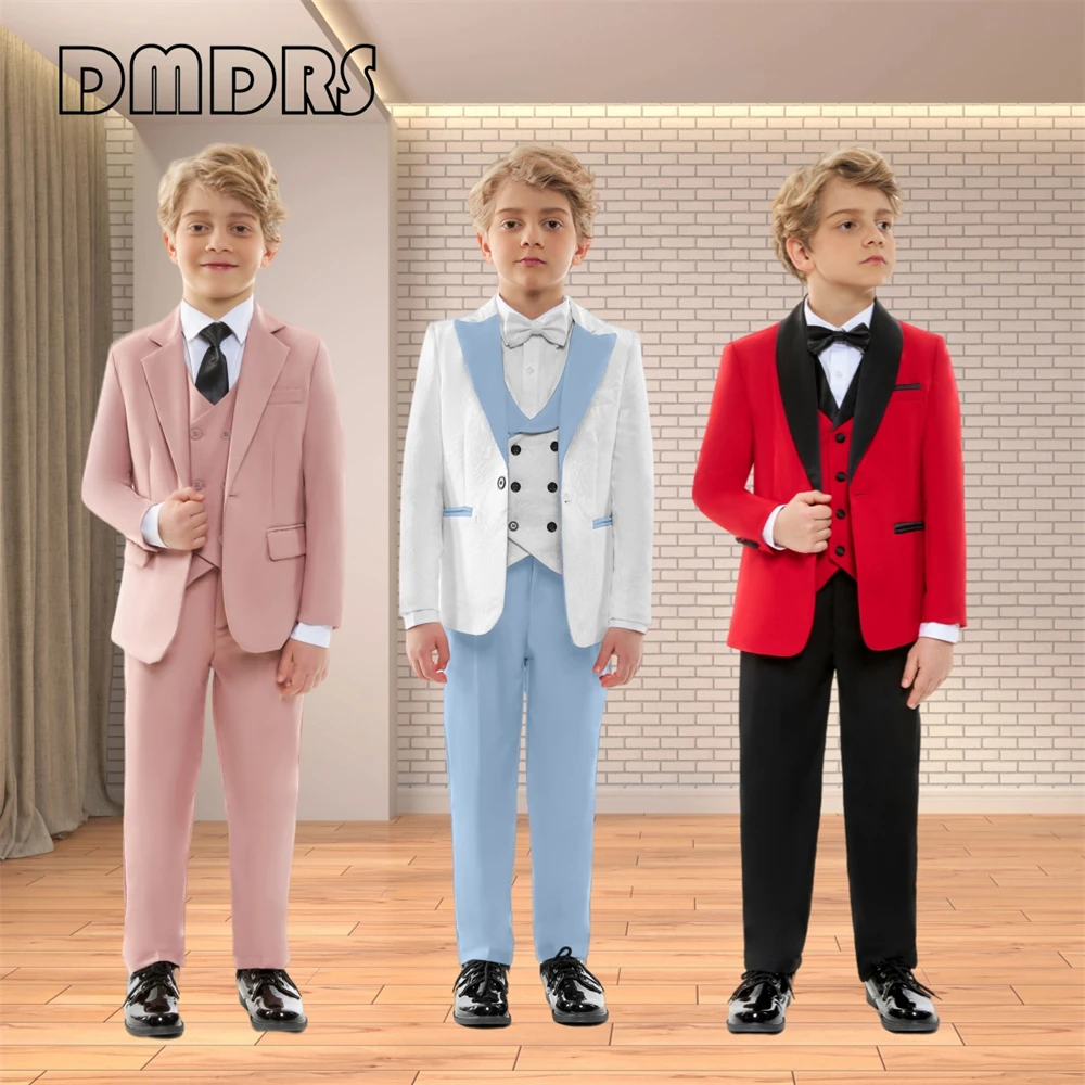 

24H Ship Boy's Formal Suit Set, 4 Pieces Kids Tuxedo For Party (Blazer Vest Pants Tie) Boys Smart Suits Birthday Piano Host