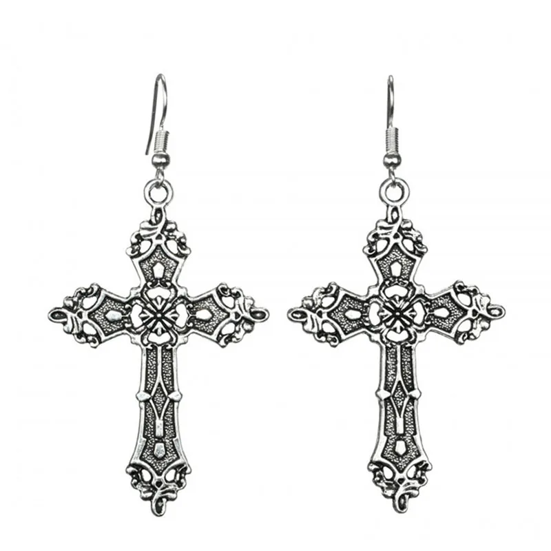 2024 New Trendy Cross Pendant Drop Earrings For Women Baroque Fashion Vintage Dangle Goth Necklace Religious Jewelry Gift