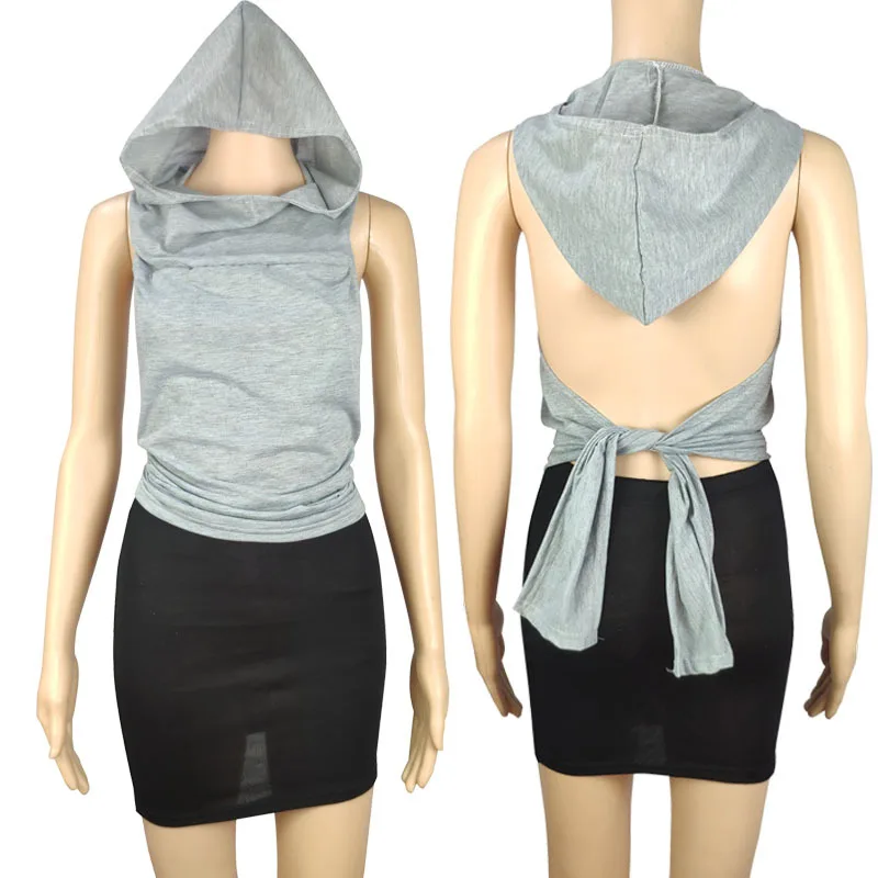 Top Cropped Sexy Sem Costas com Capuz e Gola Estilo Streetwear Moderno Cseta Fena Sem Mangas Design de Decote Redondo ...