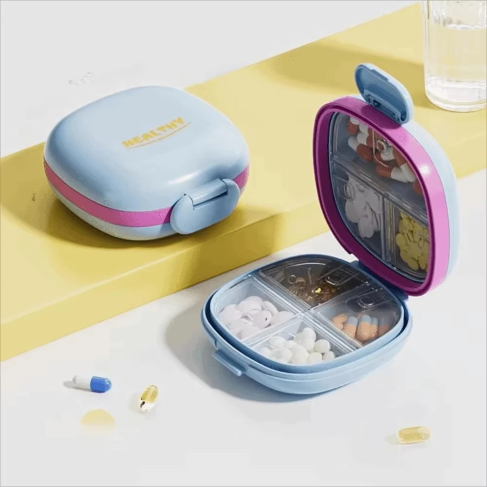 PP Material Compartmentalized Medicine Box Portable Easy to Carry Modern Simple Style 7 Compartments with Lids for Storing Pills