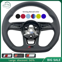 アウディrs3rs4 rs5 a3 a4 b9 a5 s3 s4 s5 2017-2021用の穴あきホワイトレザーステアリングホイール