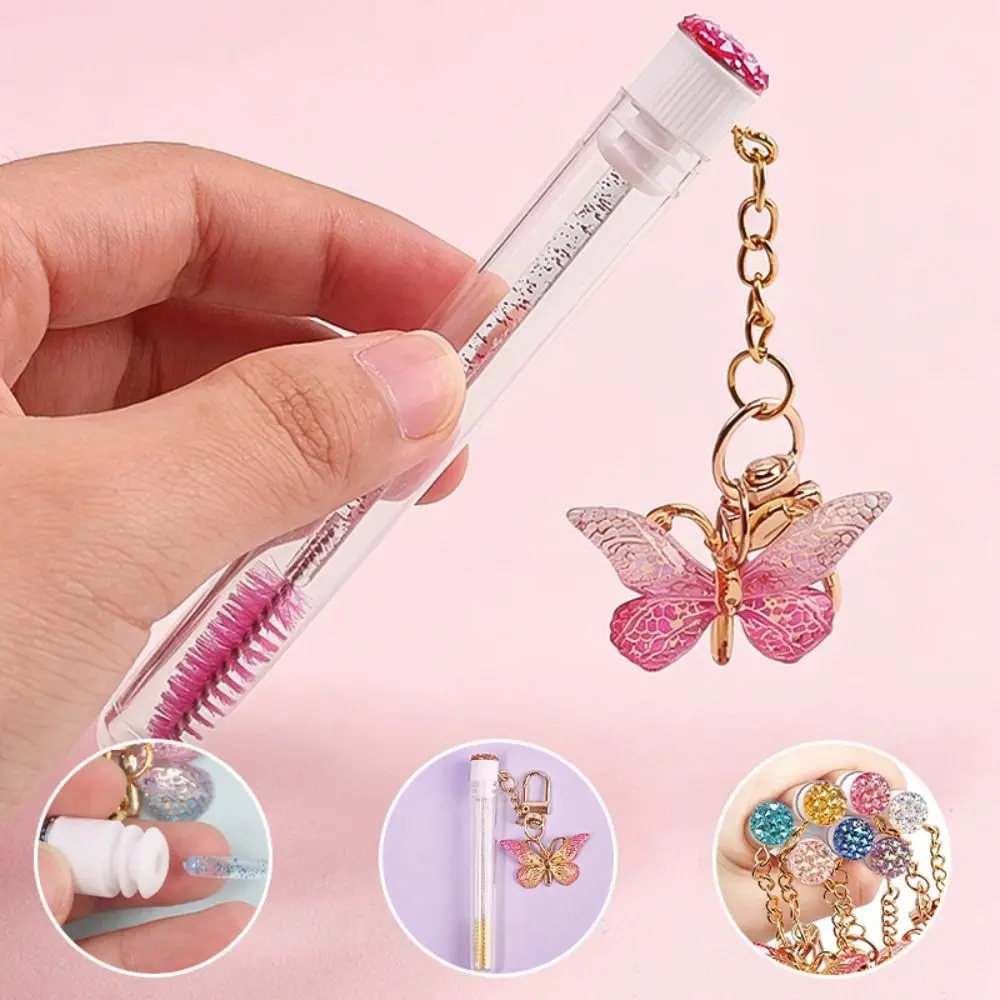 Gradient Color Eyelash Brush Crystal Handle Portable Mascara Wand Butterfly Pendant Precision Bristles Makeup Brush Tools
