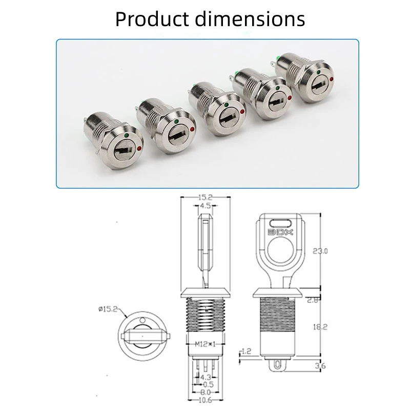 Key switch metal knob 12mm normally open self-locking self resetting 2-pin 2-speed electronic lock power lock welding