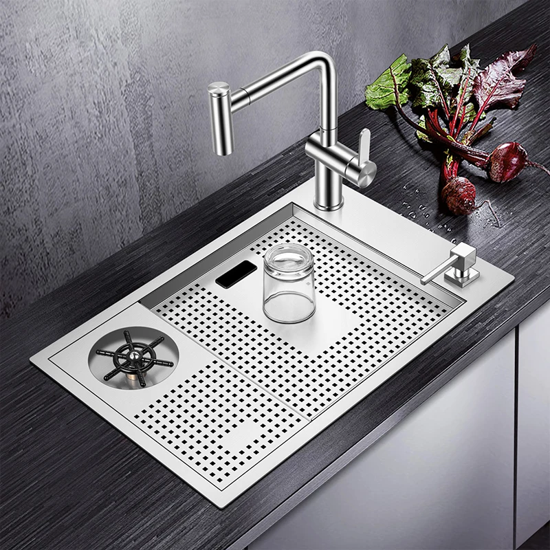 

Cup Rinser Hidden Kitchen Sink SUS 304 Stainless Steel 4mm Thickness Handmade Brushed Kitchen Sinks For Milk Tea Cafe Shop