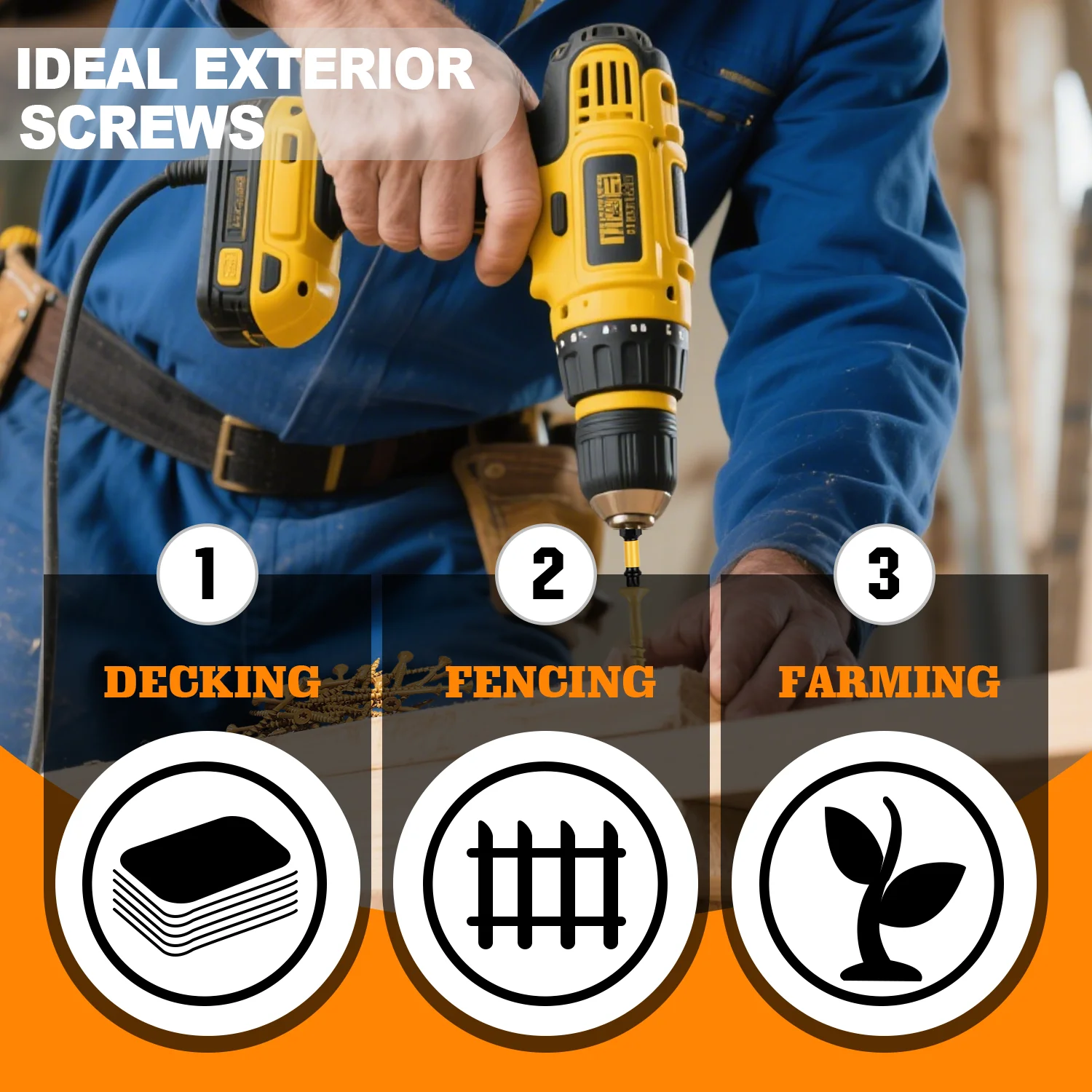 VKKM #8 Yellow Torx Wood Screws, 500Pcs – Coarse Thread, Zinc Plated, Rust-Resistant for Furniture, Cabinets & DIY Projects