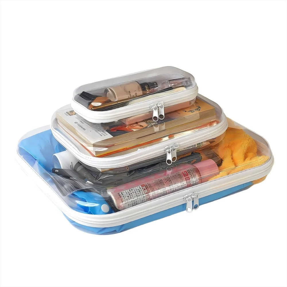 3 Pack Hard Sided Clear Zipper Case Storage Plastic Pencil Case Toy Storage Bins Toiletry Pouch Travel Organizer Cosmetic Bag