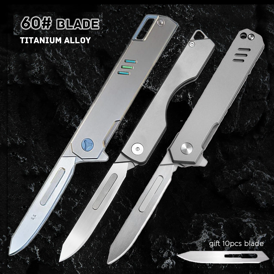 NEW TC4 Titanium Alloy Quick Open Knife NO60 Replaceable Blades Outdoor Riding Survival Portable EDC Tool 10 Blade Free