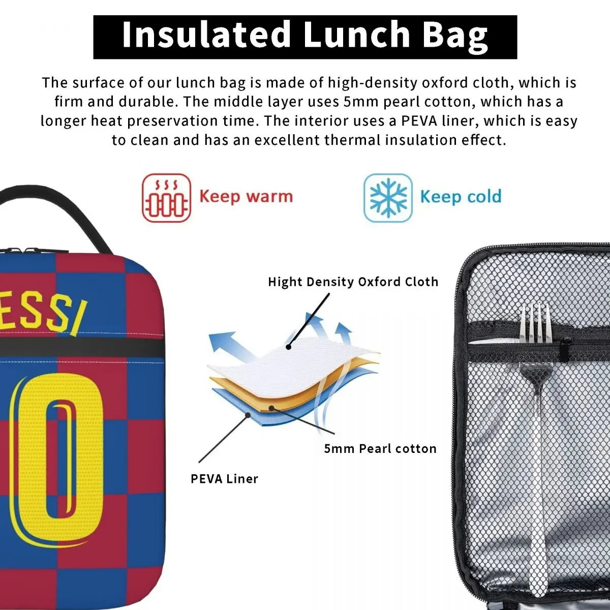 Messis 10 Checker Insulated Lunch Bag Argentina Football Food Container Bags scatole termiche per il pranzo riutilizzabili per il lavoro