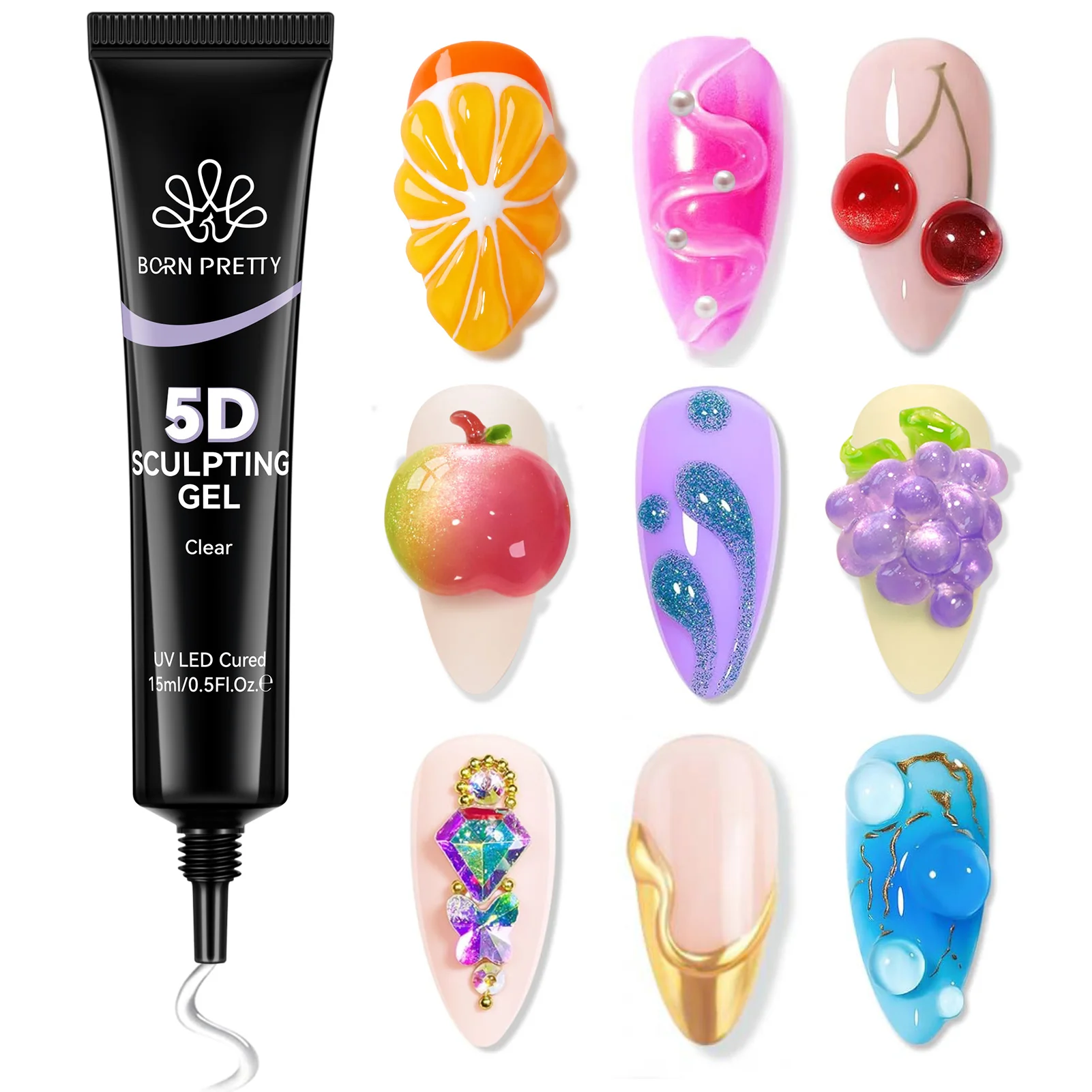 BORN PRETTY 15ml 5D Sculpting Carvings & Shapes Gel Ingewikkelde Bloem Fruit 3D Ontwerpen Nail Art Gel Vernis Manicure