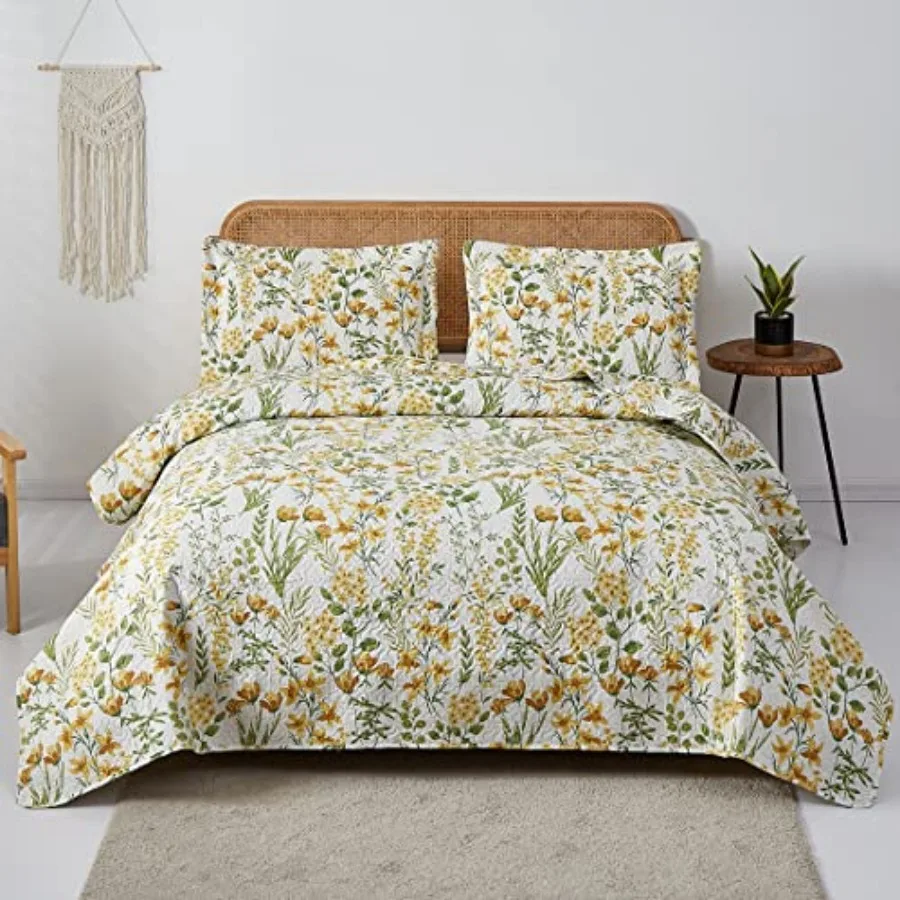 

Summer Floral Quilt Size Lightweight Blossom Bedspread Flowers Leaves Botanical Coverlet Set Light Thin Soft Plant Bed Cover Ga