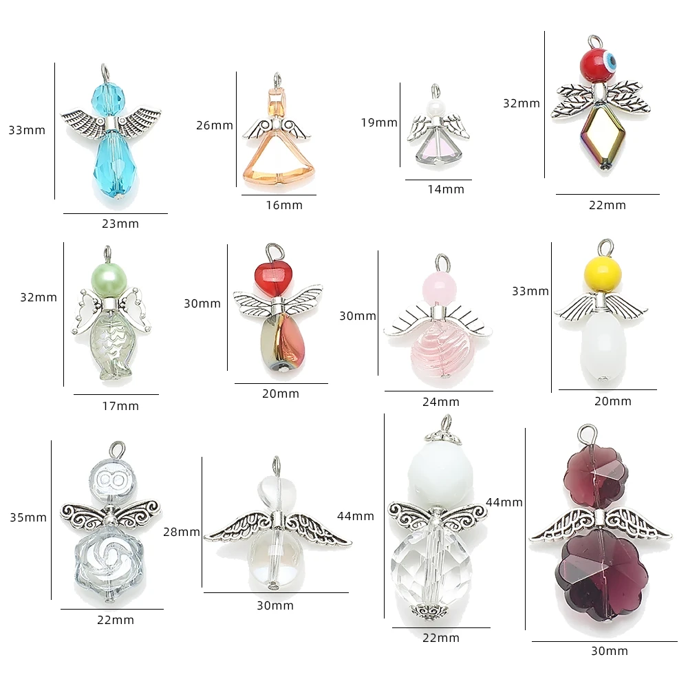 10Pcs Angel Charms Retro Bulk Angels Charm Wing Colorful Glass Beads Easter Charms for Jewelry Making Charm Necklace Earrings