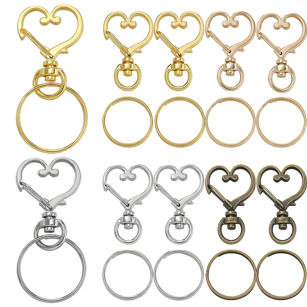 20pcs/Set Heart-shaped Rotary Lobster Clasp with Key Ring for Key Chain Bag Holder Keychain for DIY Jewelry Making Supplies