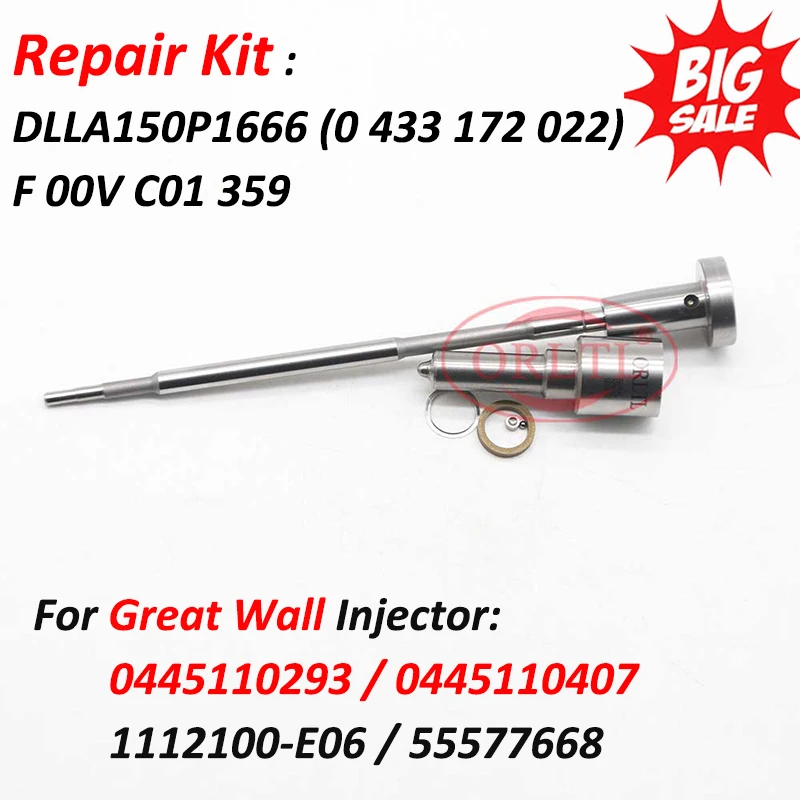 

Repair Kits Nozzle DLLA150P1666 (0 433 172 022) Valve F00VC01359 For Great Wall Hover 0445110293,0445110407,1112100-E06