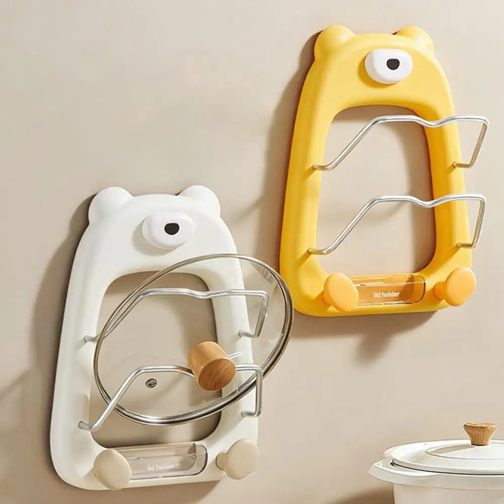Suction Cup Pot Lid Holder with Drip Tray, Wall Mounted Space Saving Organizer Multi Layer Vertical Rack for Kitchen Countertop