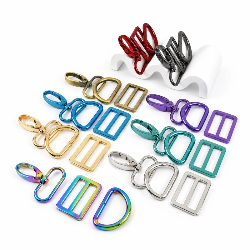 5Sets 20/25/32/38mm Metal D Ring Buckle Lobster Hooks Tri Glide Clasp for Bags Strap Webbing Carabiner Clips Bag Accessories