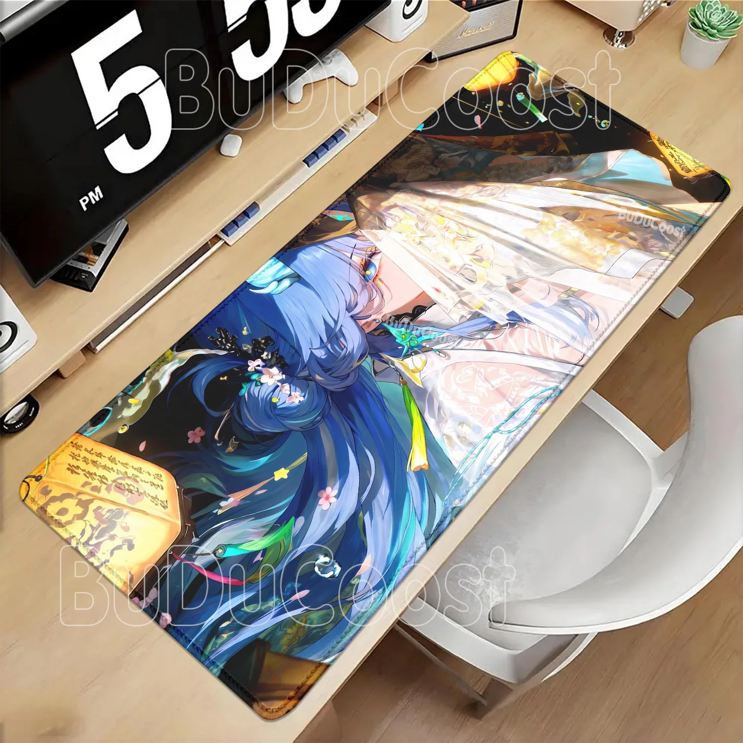 Anime Sexy Girl Qingxiao Wuthering Waves WuWa Mousepad PC Gaming Keyboard Large Non-slip Base Rubber Desk Mat HD Printing Carpet