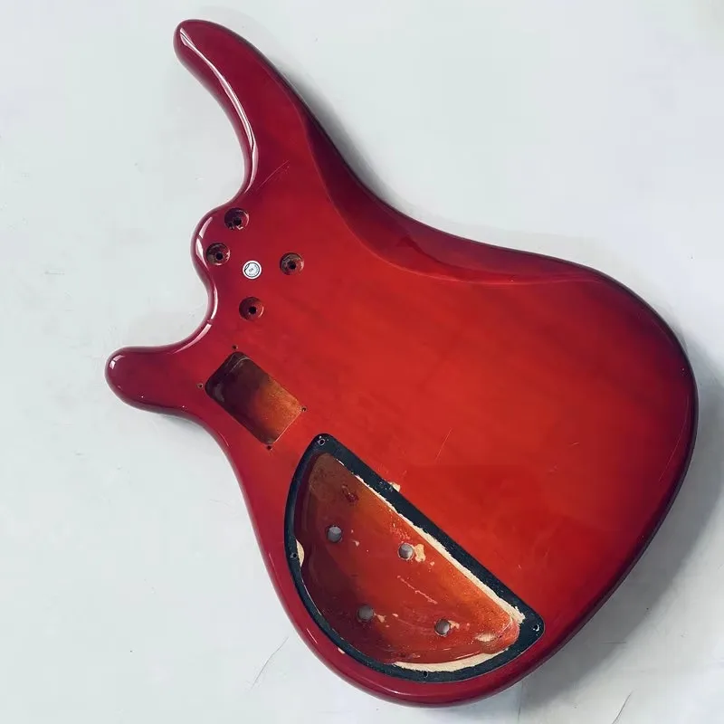 KB974 Transparent Red Color Custom Bass Body in Solid Wood Replace and DIY Right Hand Surface Damages&Dirty PJB Active Pickups - view 6