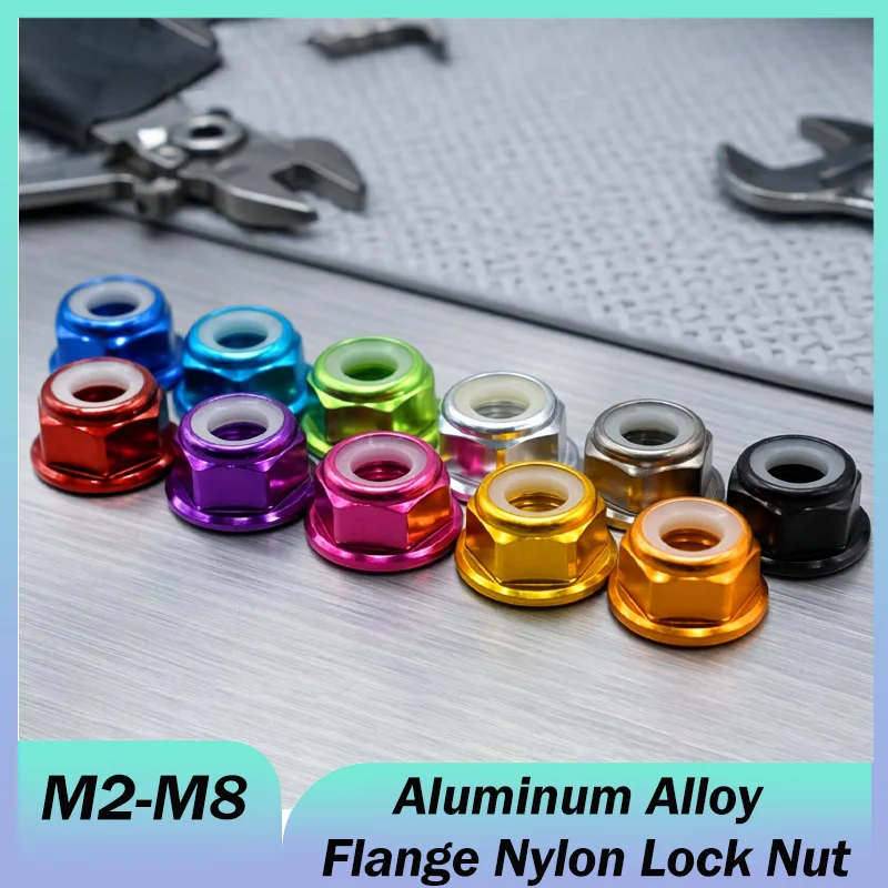 M2 M2.5 M3 M4 M5 M6 M8 Colourful Aluminum Alloy Flange Nuts Nylon Hex Insert Lock self-locking Nut For RC Model Parts